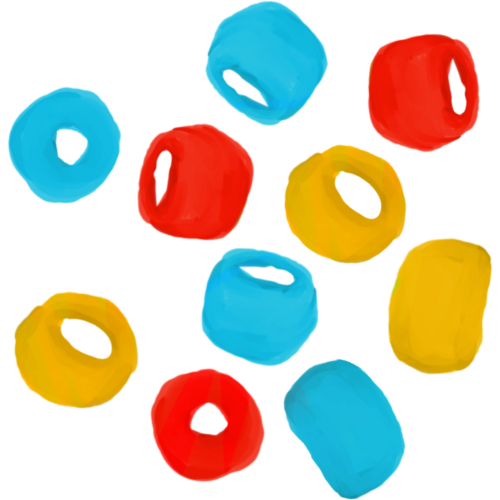 An assortment of round pony beads, they are Red, Blue and Yellow.